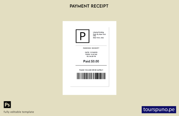 Plantilla de recibo de Liberty Parking lista para imprimir